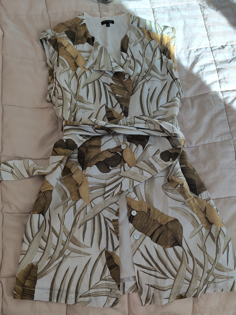 Massimo Dutti Olive & Cream Tropical Midi Shirt Dress